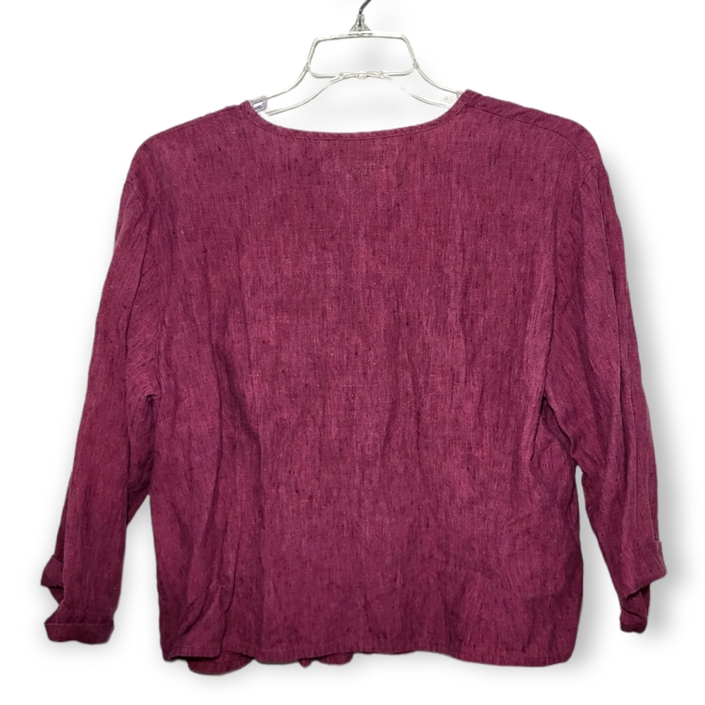 Flax Linen Button Down Top With Rolled Sleeves Pi… - image 2